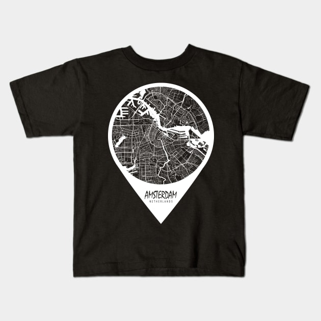 Amsterdam, Netherlands City Map - Travel Pin Kids T-Shirt by deMAP Studio